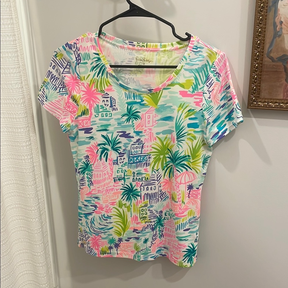 Lilly Pulitzer Pink and Blue Graphic Short Sleeve Tee